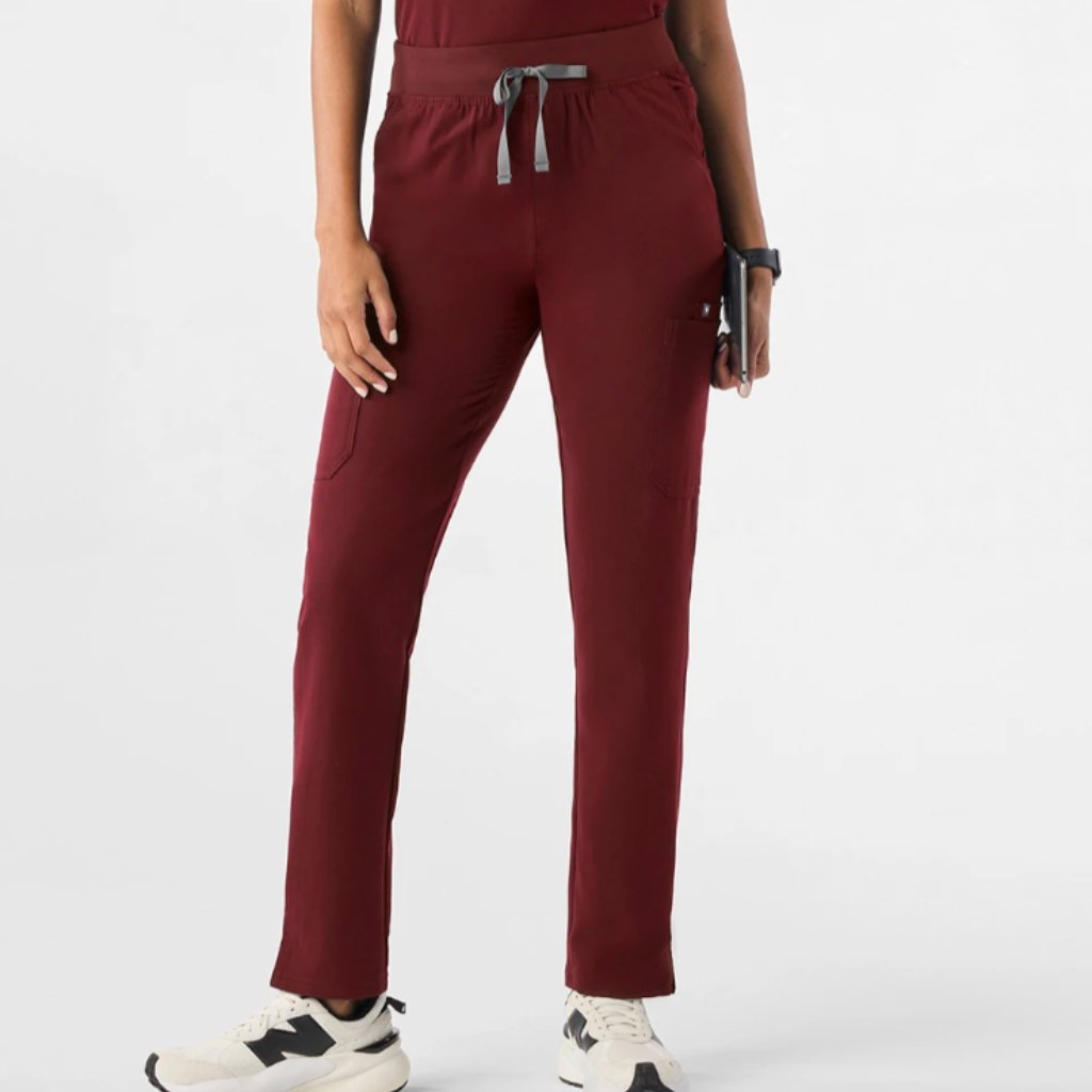 Figs Burgundy Yola - High Waisted Scrub Pants - Small